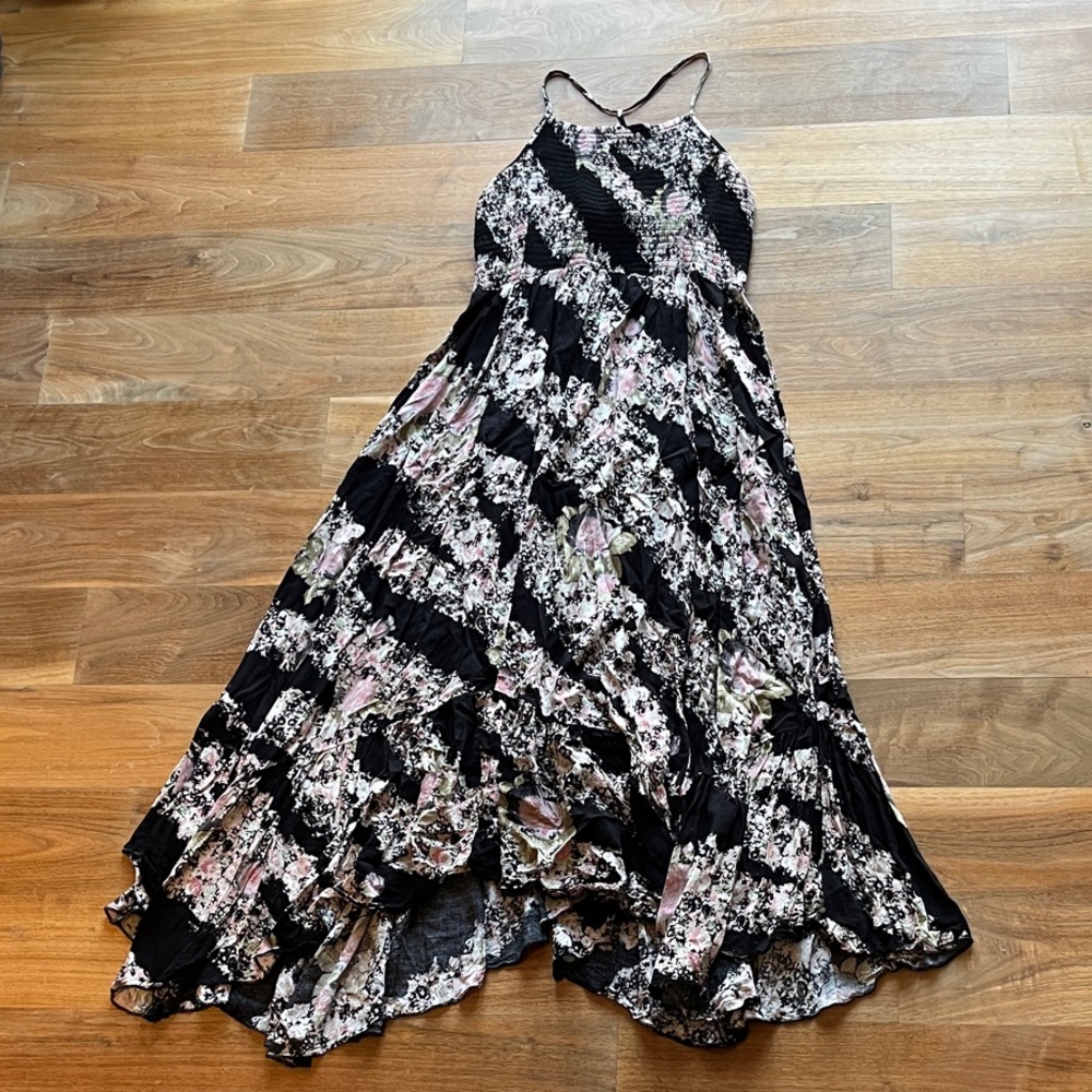 Free People Floral Maxi Dress with Black and Pink Accents